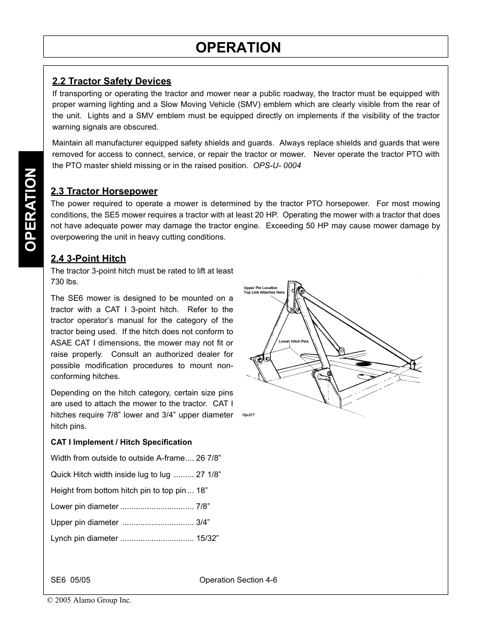 2 tractor safety devices, 3 tractor horsepower, 4 3-point hitch | Operation, Opera t ion | Blue Rhino FC-0007 User Manual | Page 98 / 160