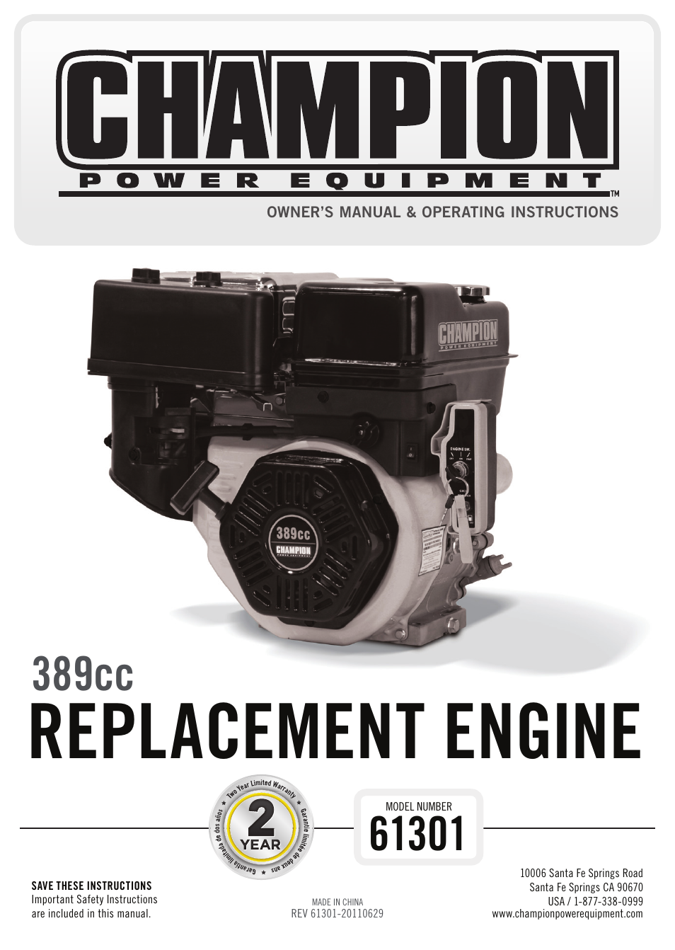 Champion Power Equipment 61301 User Manual | 21 pages