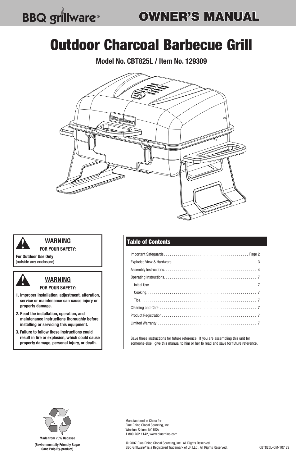 Blue Rhino CBT825L User Manual | 16 pages