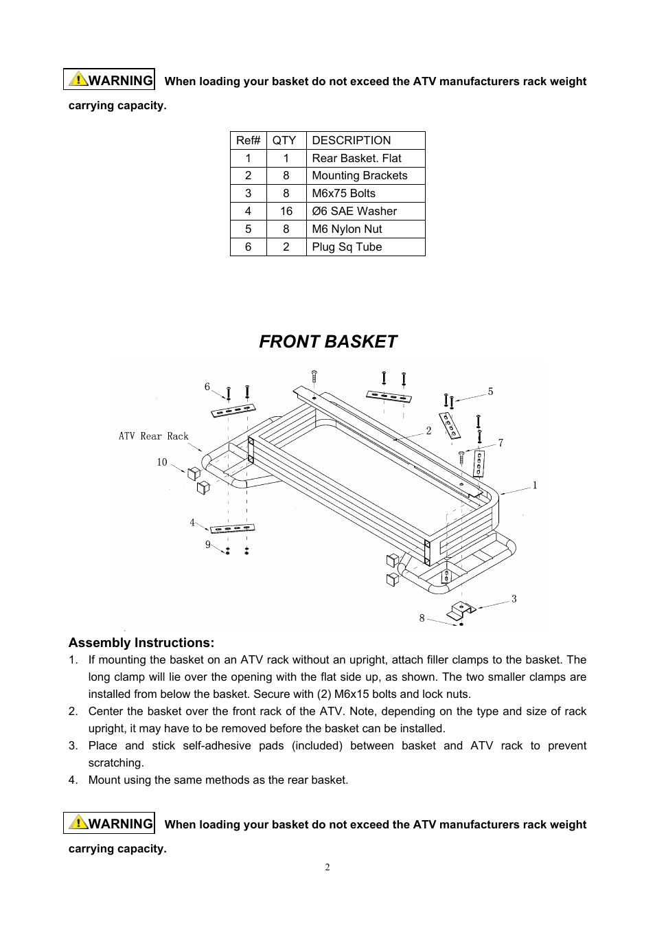 Front basket | Champion Power Equipment C90006 User Manual | Page 3 / 5