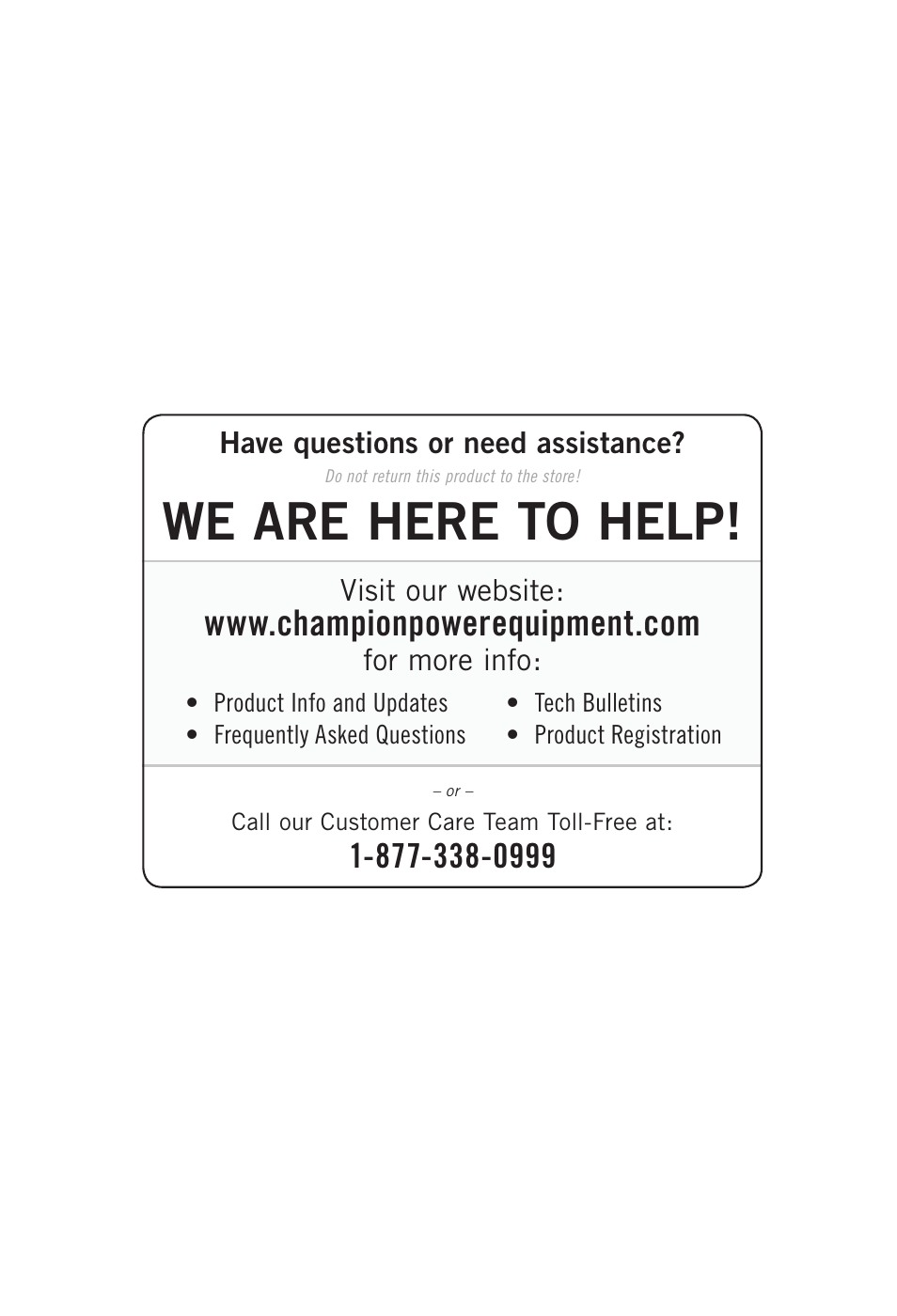 We are here to help | Champion Power Equipment 18029 User Manual | Page 2 / 8