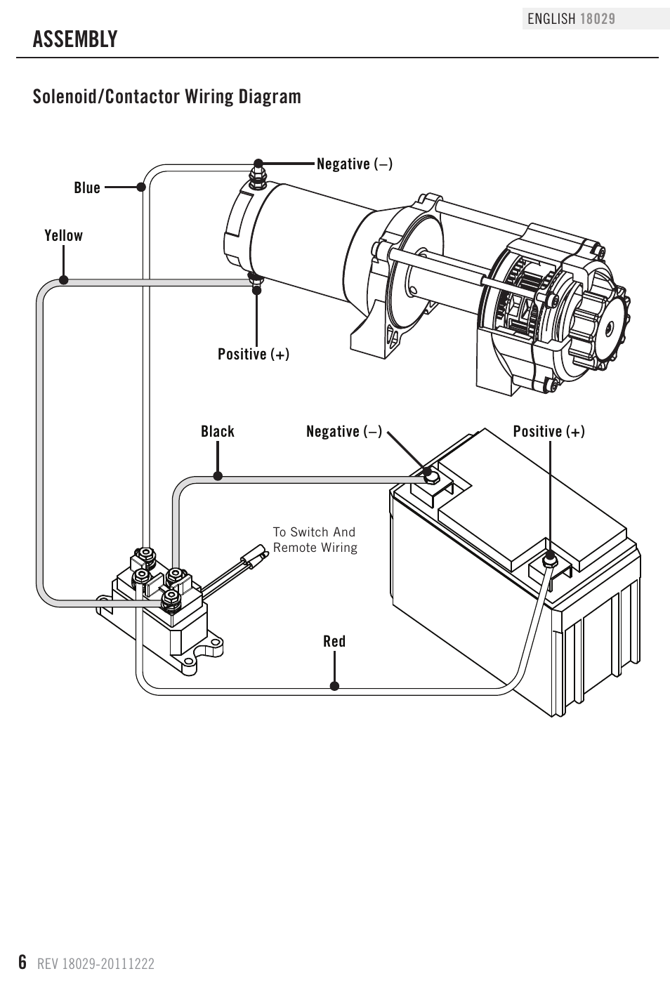 Assembly, Solenoid/contactor wiring diagram | Champion Power Equipment 18029 User Manual | Page 6 / 8