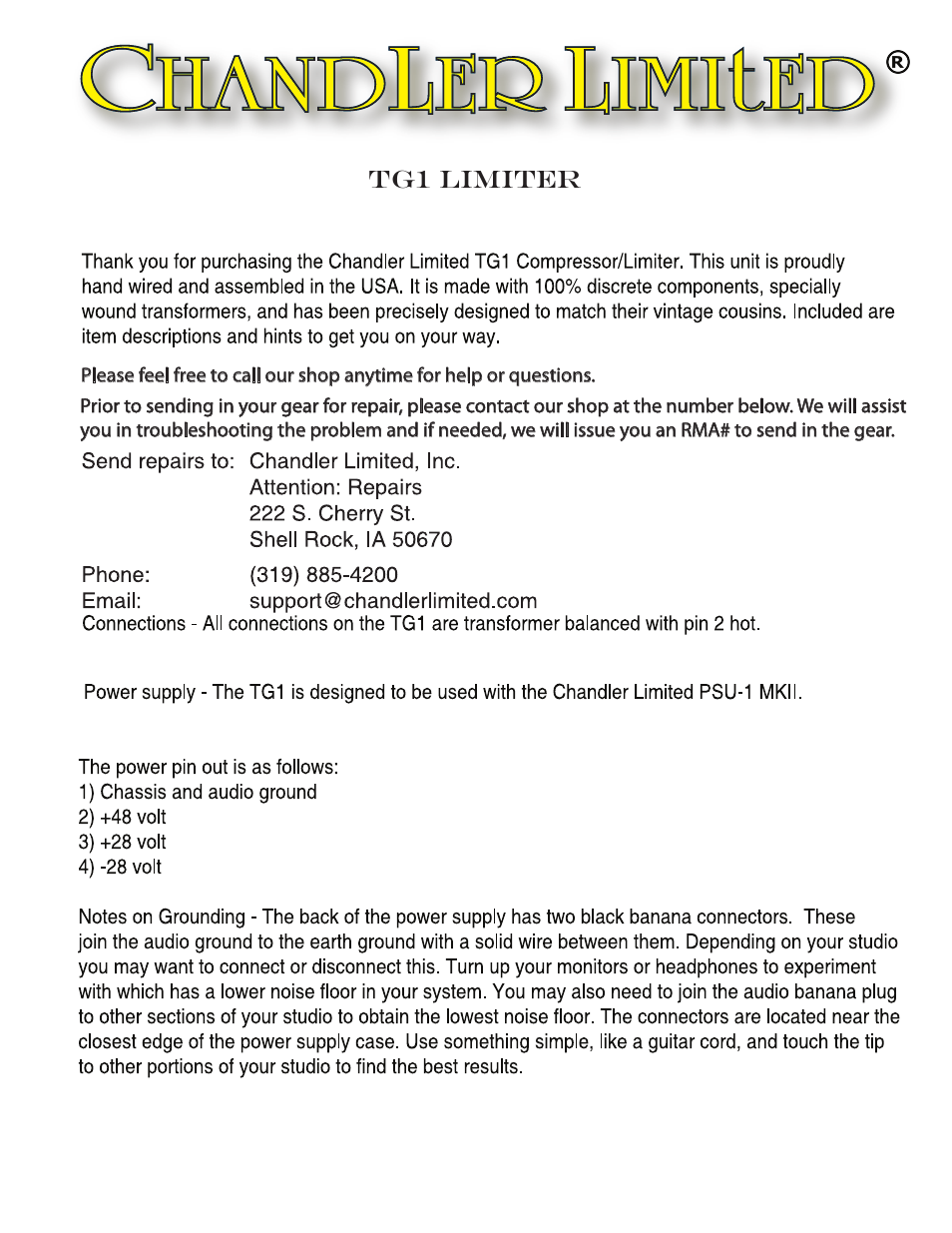 Chandler Limited TG1 Limiter User Manual | 5 pages