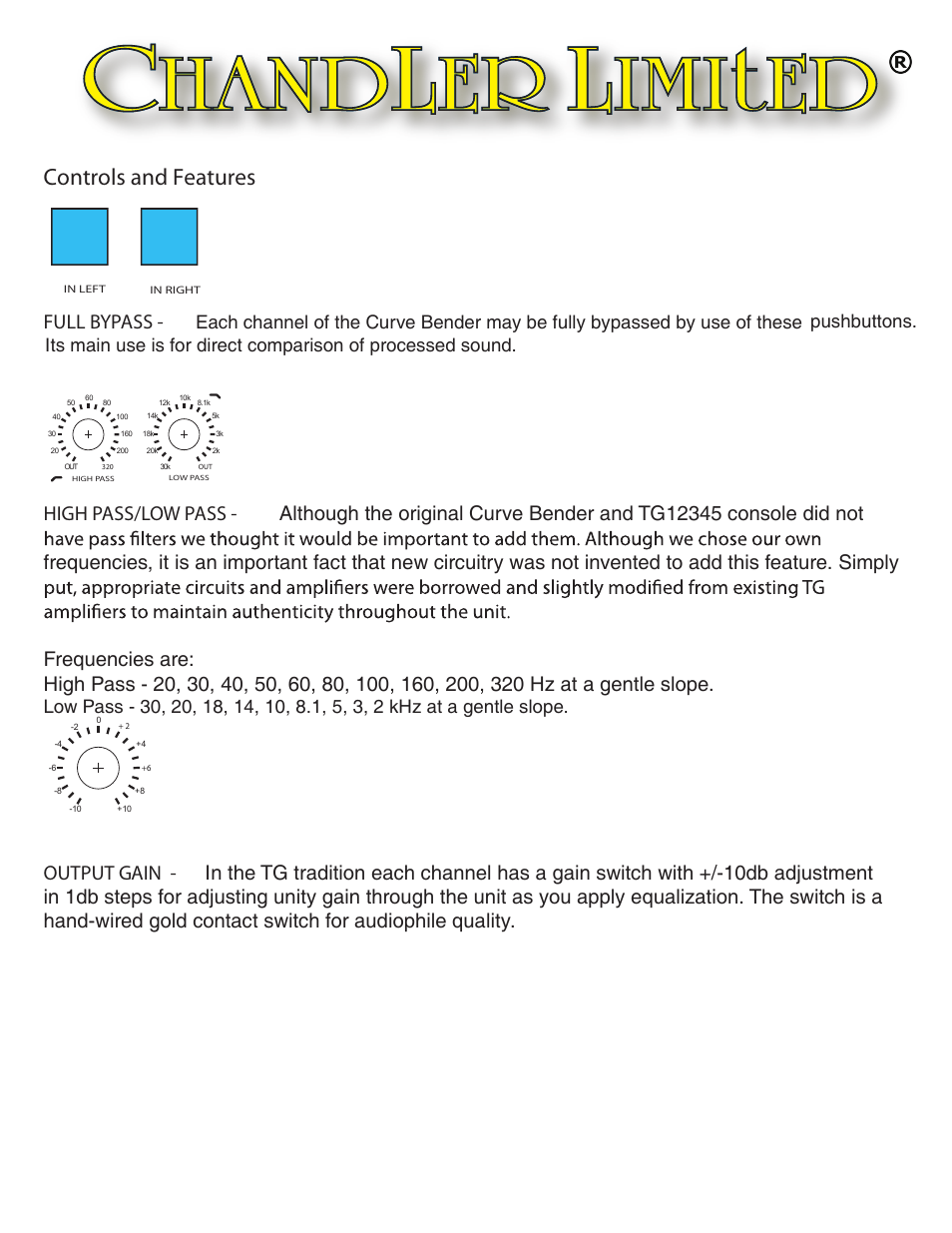 Controls and features, Full bypass | Chandler Limited Curve Bender User Manual | Page 2 / 5