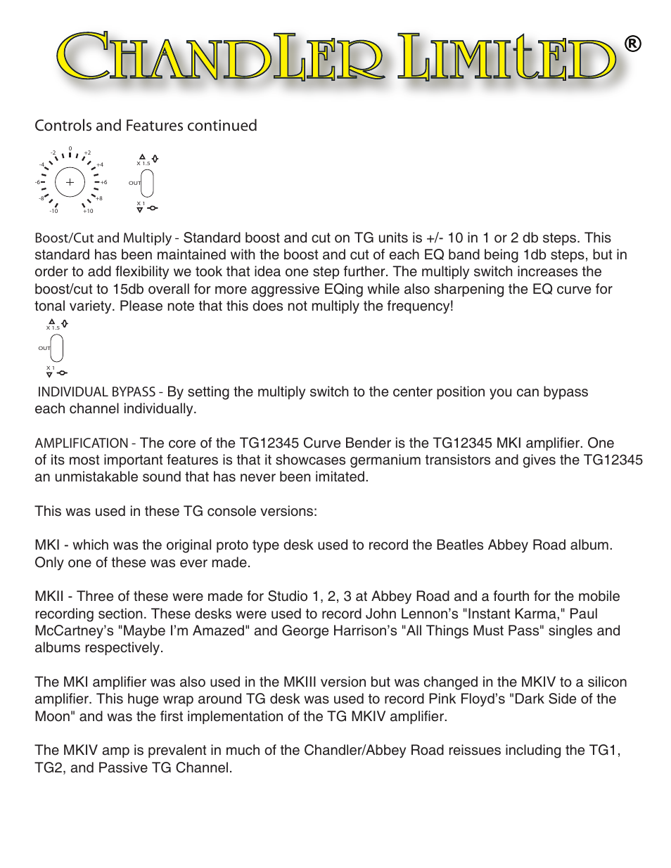 Controls and features continued | Chandler Limited Curve Bender User Manual | Page 3 / 5