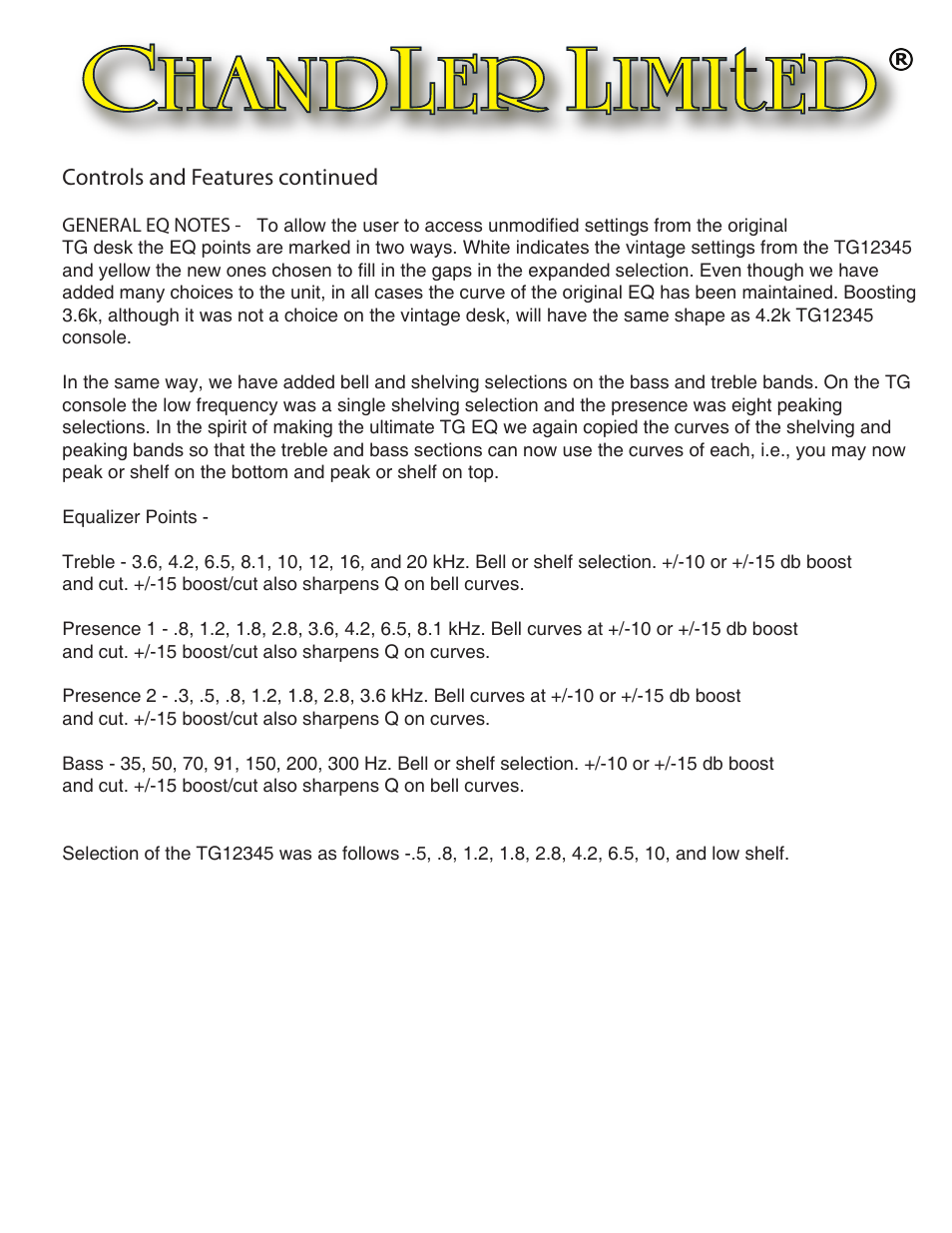 Controls and features continued | Chandler Limited Curve Bender User Manual | Page 4 / 5
