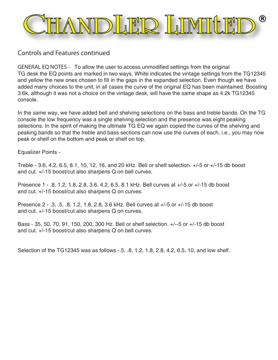 Controls and features continued | Chandler Limited Curve Bender with 1/2 dB steps User Manual | Page 4 / 5