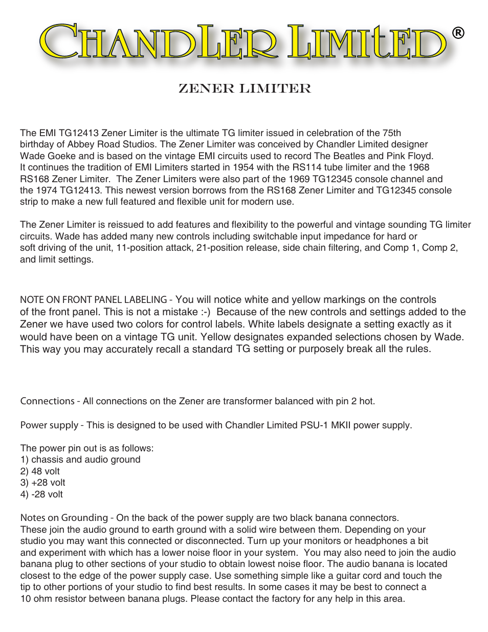 Chandler Limited Zener Limiter User Manual | 7 pages