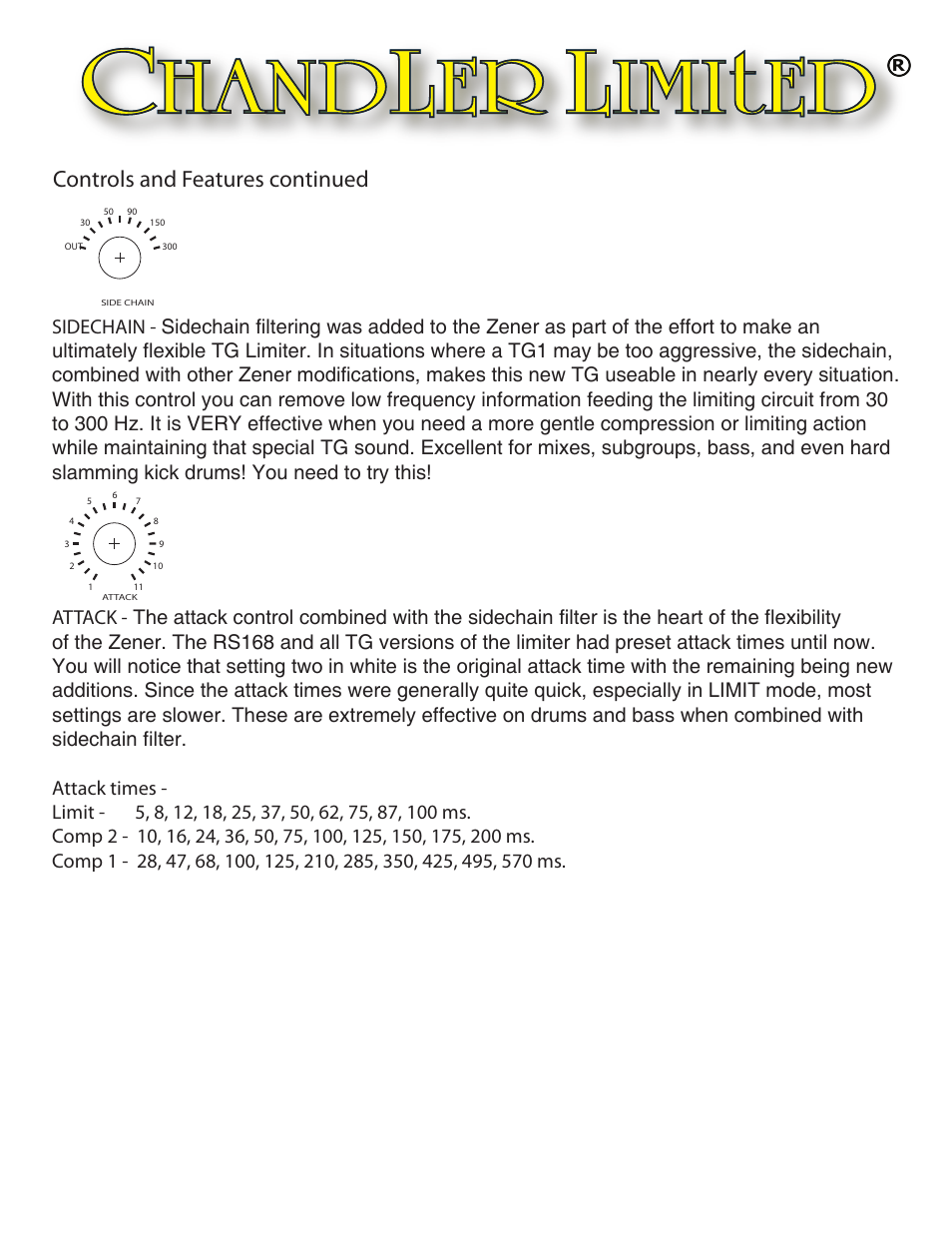Controls and features continued, Sidechain | Chandler Limited Zener Limiter User Manual | Page 4 / 7