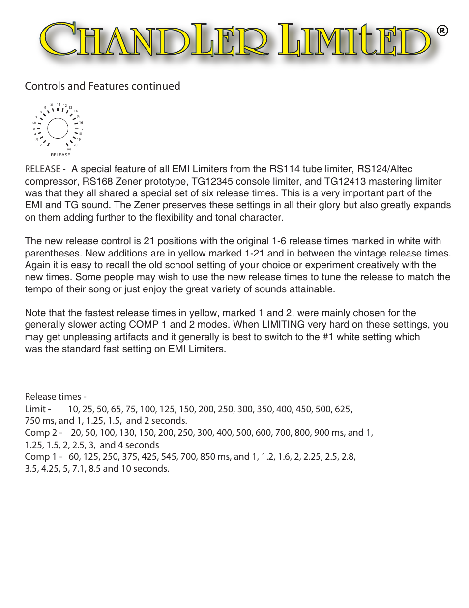 Controls and features continued | Chandler Limited Zener Limiter User Manual | Page 5 / 7