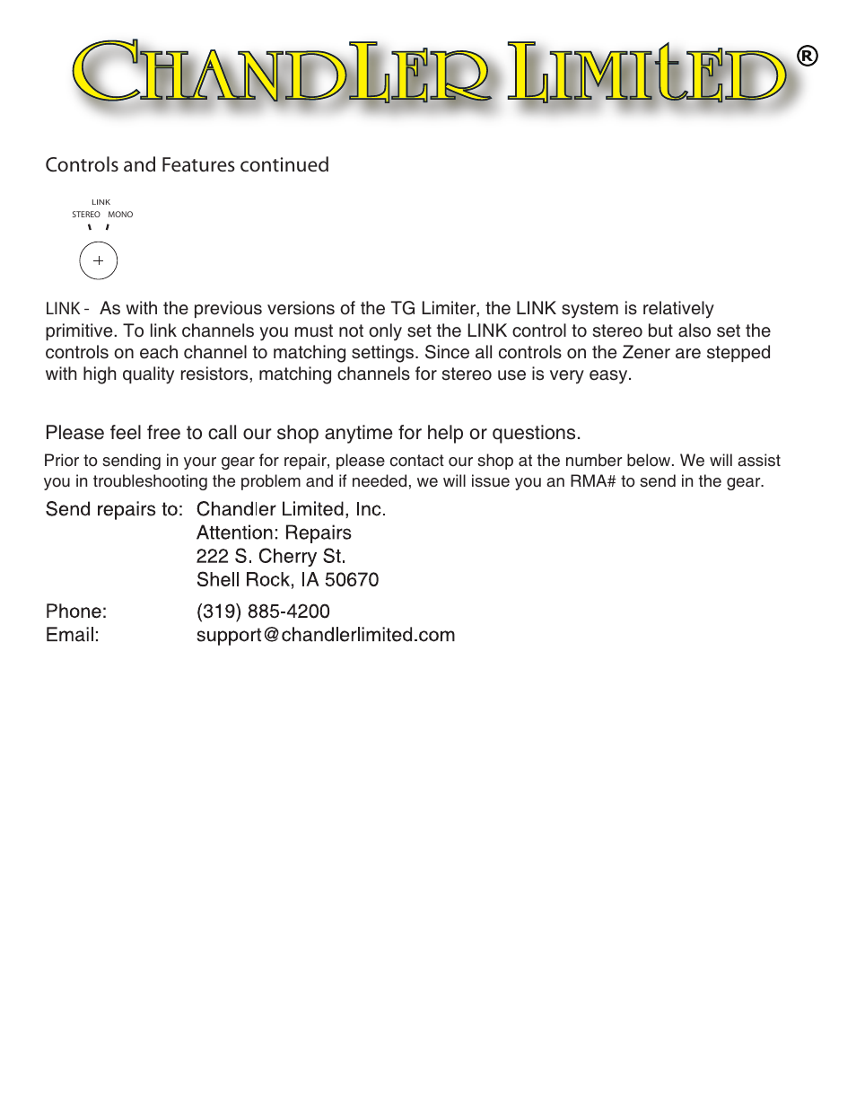 Controls and features continued | Chandler Limited Zener Limiter User Manual | Page 6 / 7