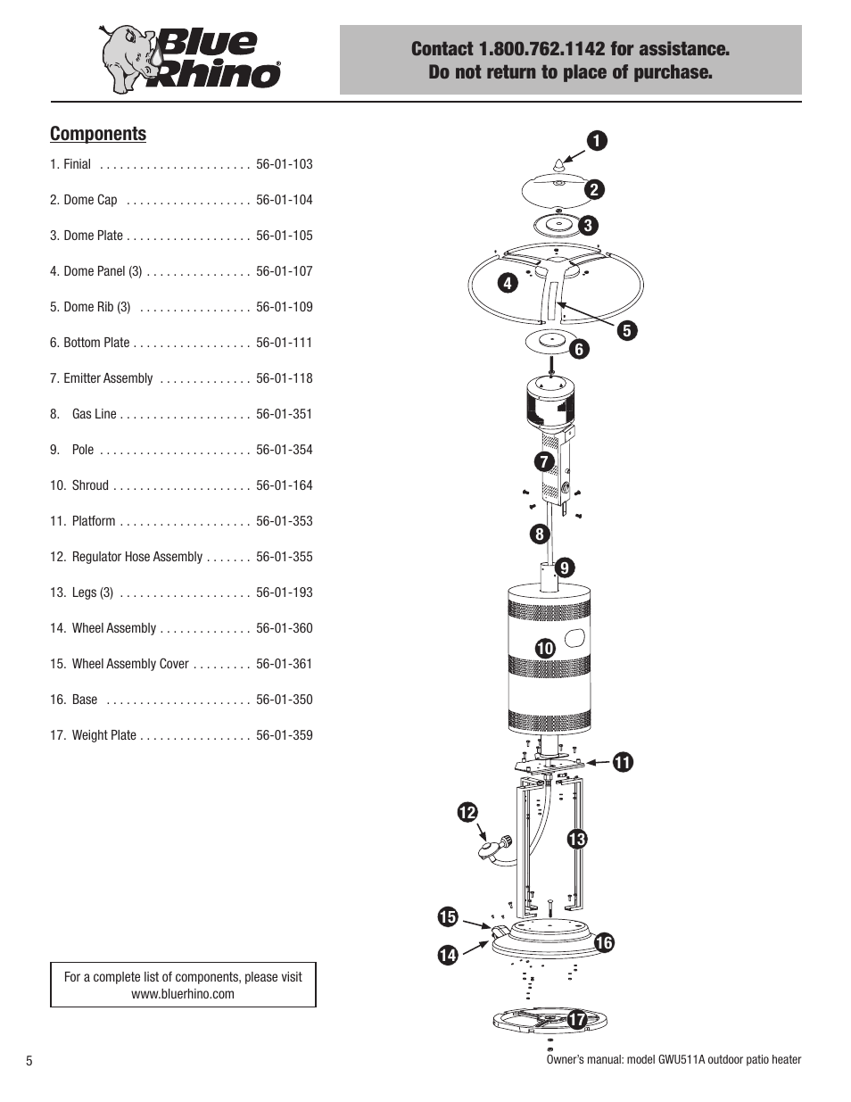 Components | Blue Rhino GWU512A User Manual | Page 6 / 44