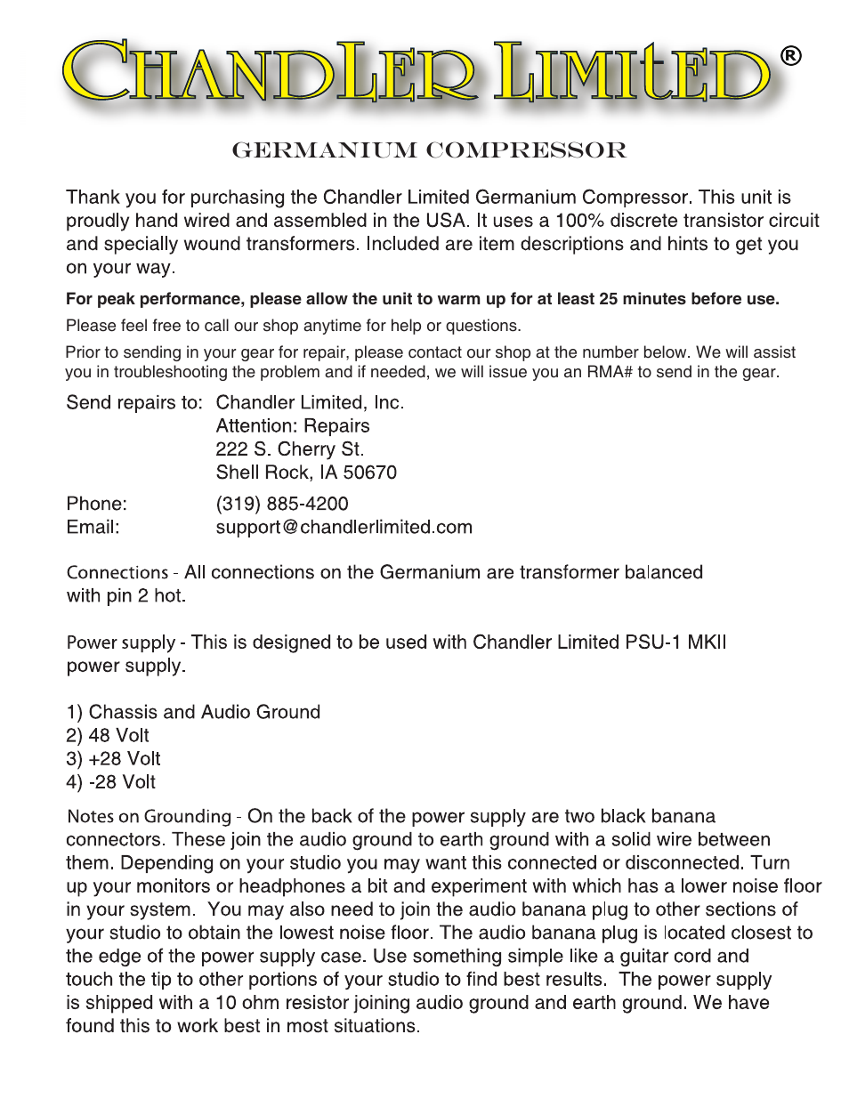 Chandler Limited Germanium Compressor User Manual | 10 pages