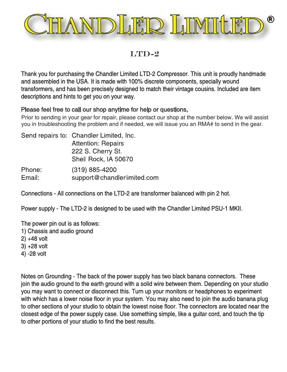 Chandler Limited LTD-2 User Manual | 3 pages