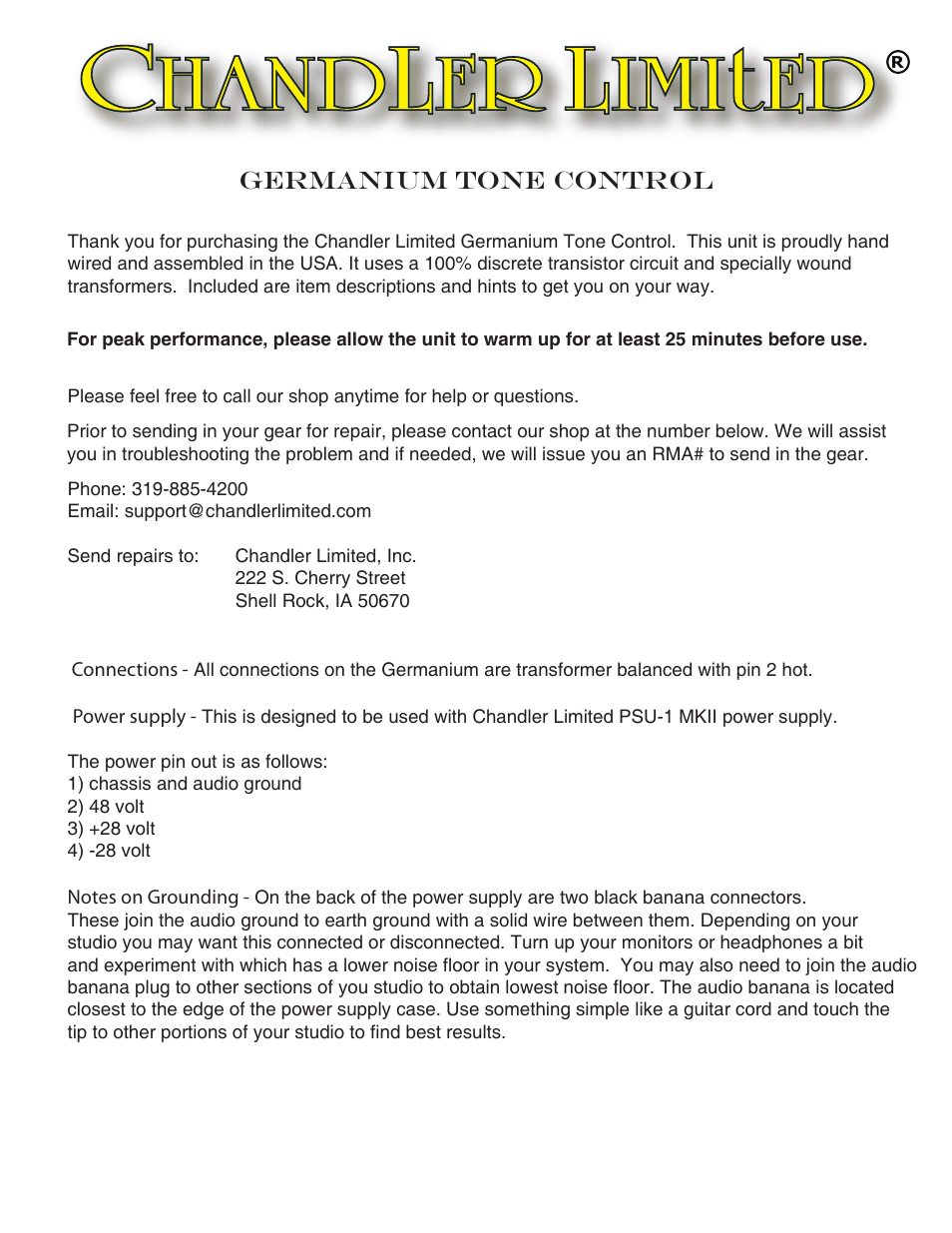 Chandler Limited Germanium Tone Control User Manual | 7 pages