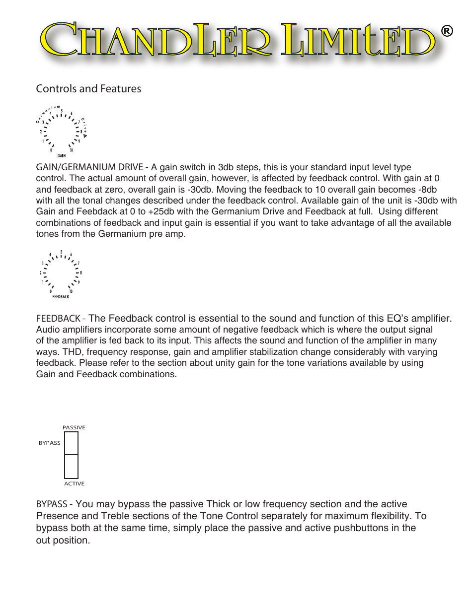 Controls and features | Chandler Limited Germanium Tone Control User Manual | Page 2 / 7
