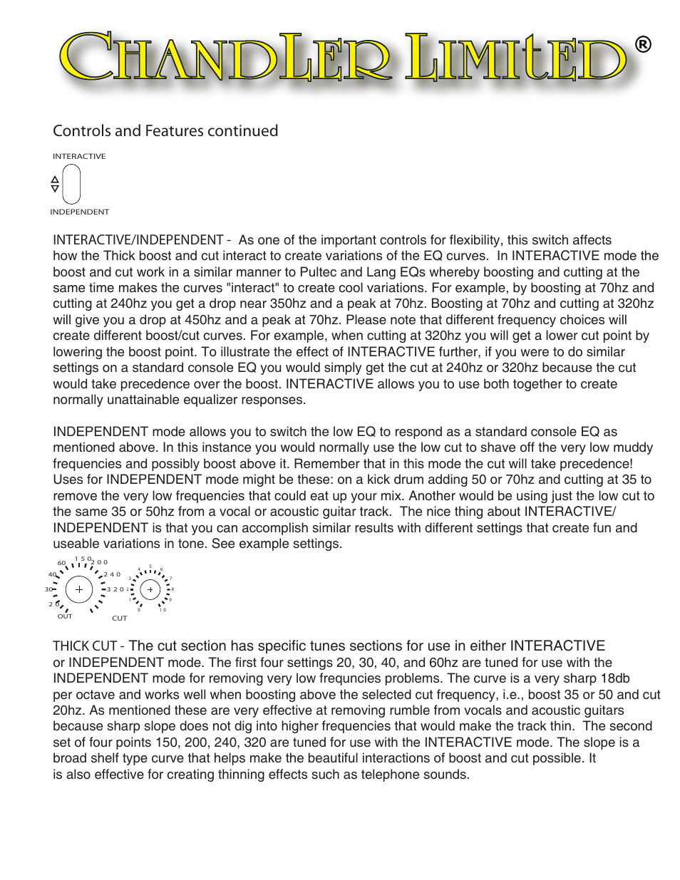 Controls and features continued, Interactive/independent | Chandler Limited Germanium Tone Control User Manual | Page 3 / 7