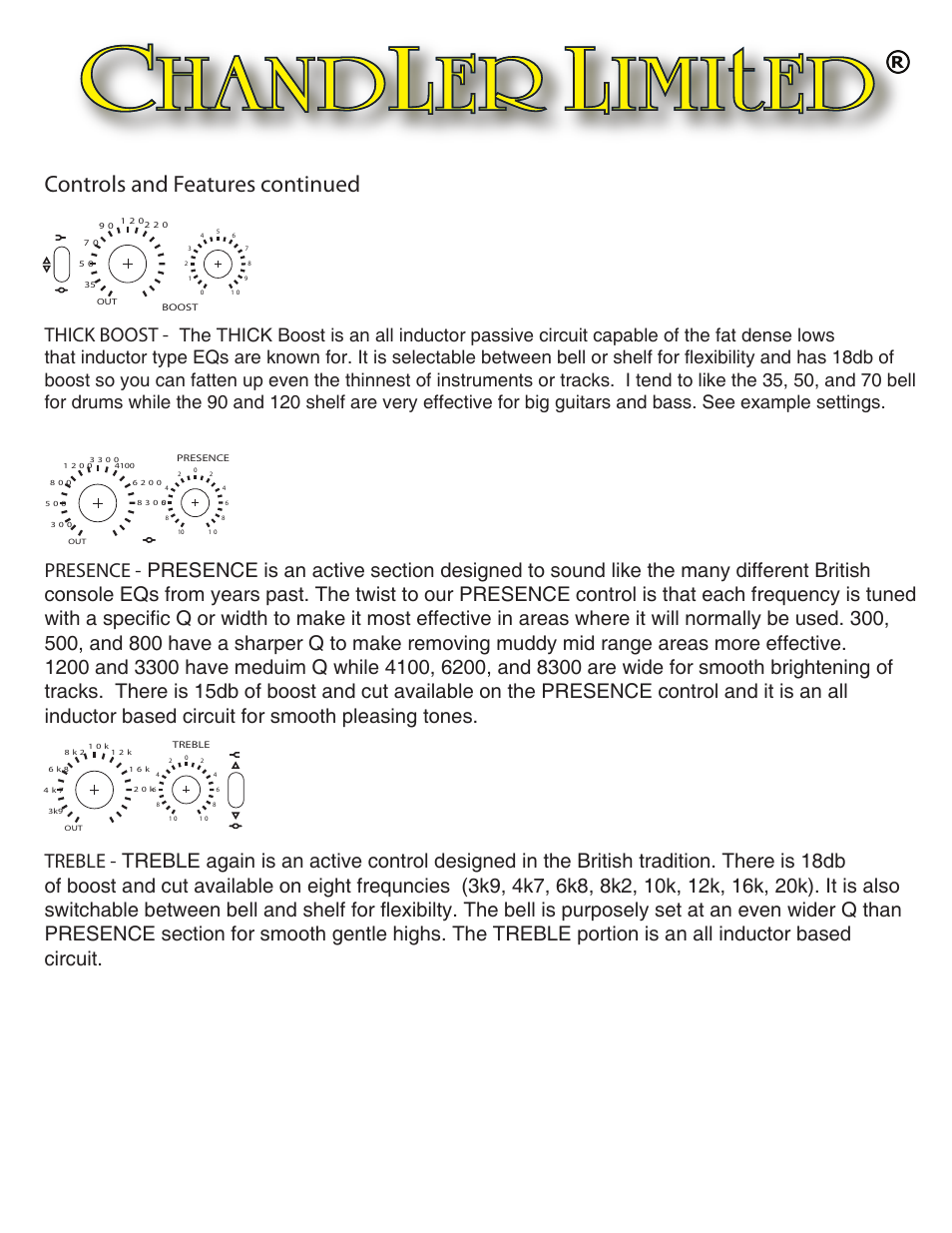 Controls and features continued, Thick boost | Chandler Limited Germanium Tone Control User Manual | Page 4 / 7