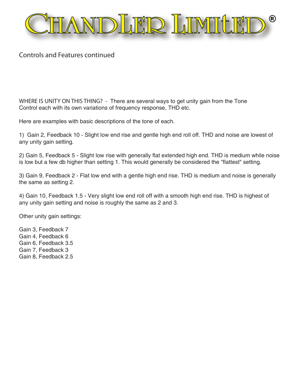 Controls and features continued | Chandler Limited Germanium Tone Control User Manual | Page 5 / 7