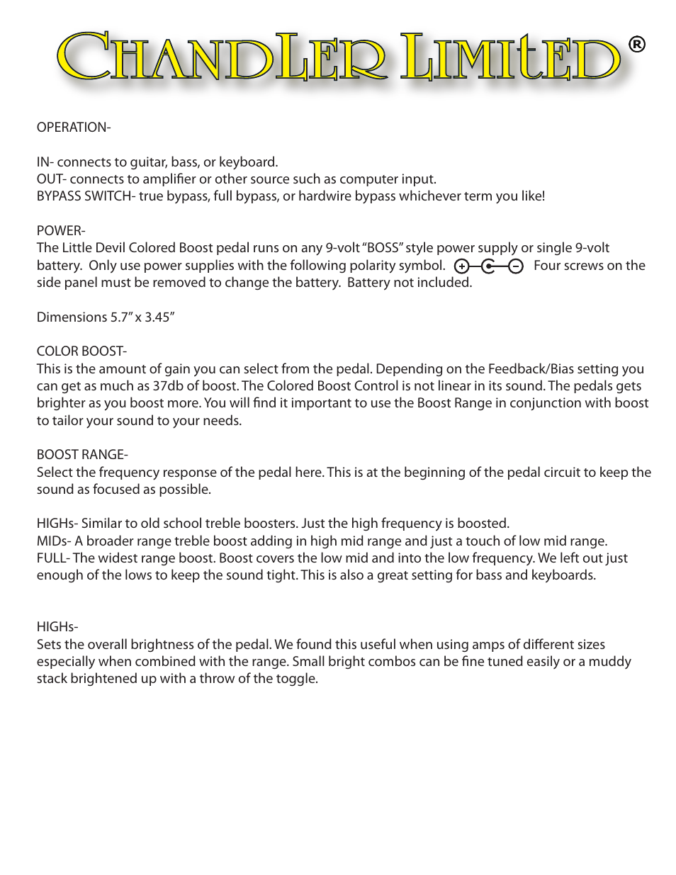 Chandler Limited Little Devil Colored Boost User Manual | Page 2 / 4