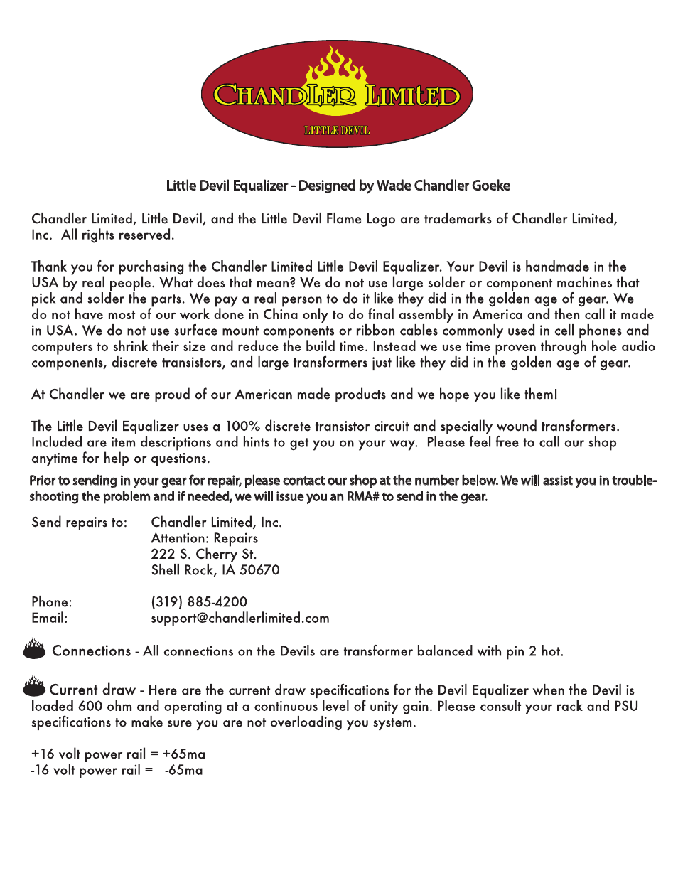 Chandler Limited Little Devil Equalizer User Manual | 5 pages
