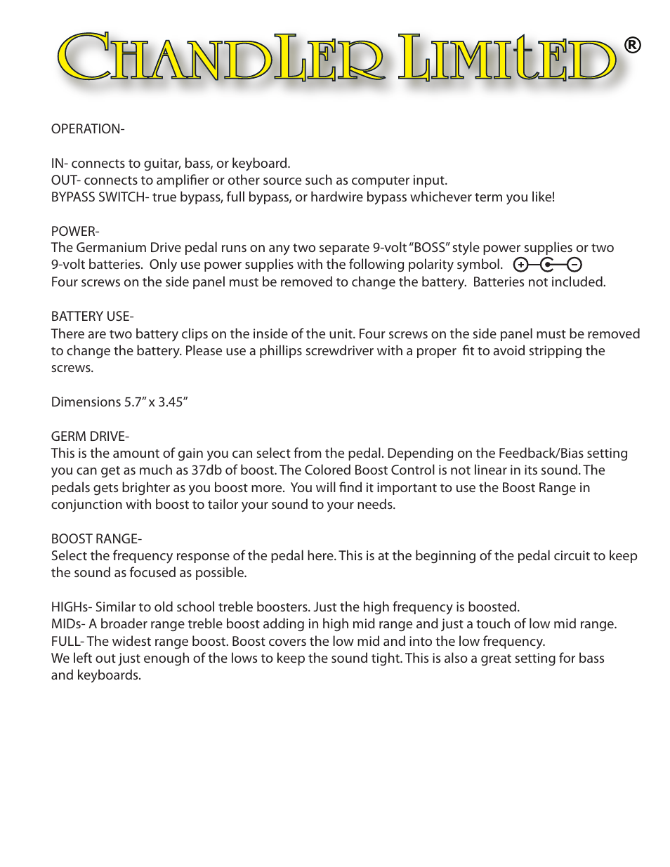 Chandler Limited Germanium Drive User Manual | Page 3 / 6