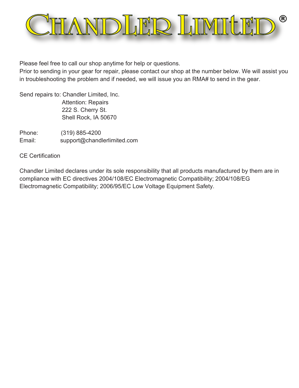 Chandler Limited Germanium Drive User Manual | Page 6 / 6