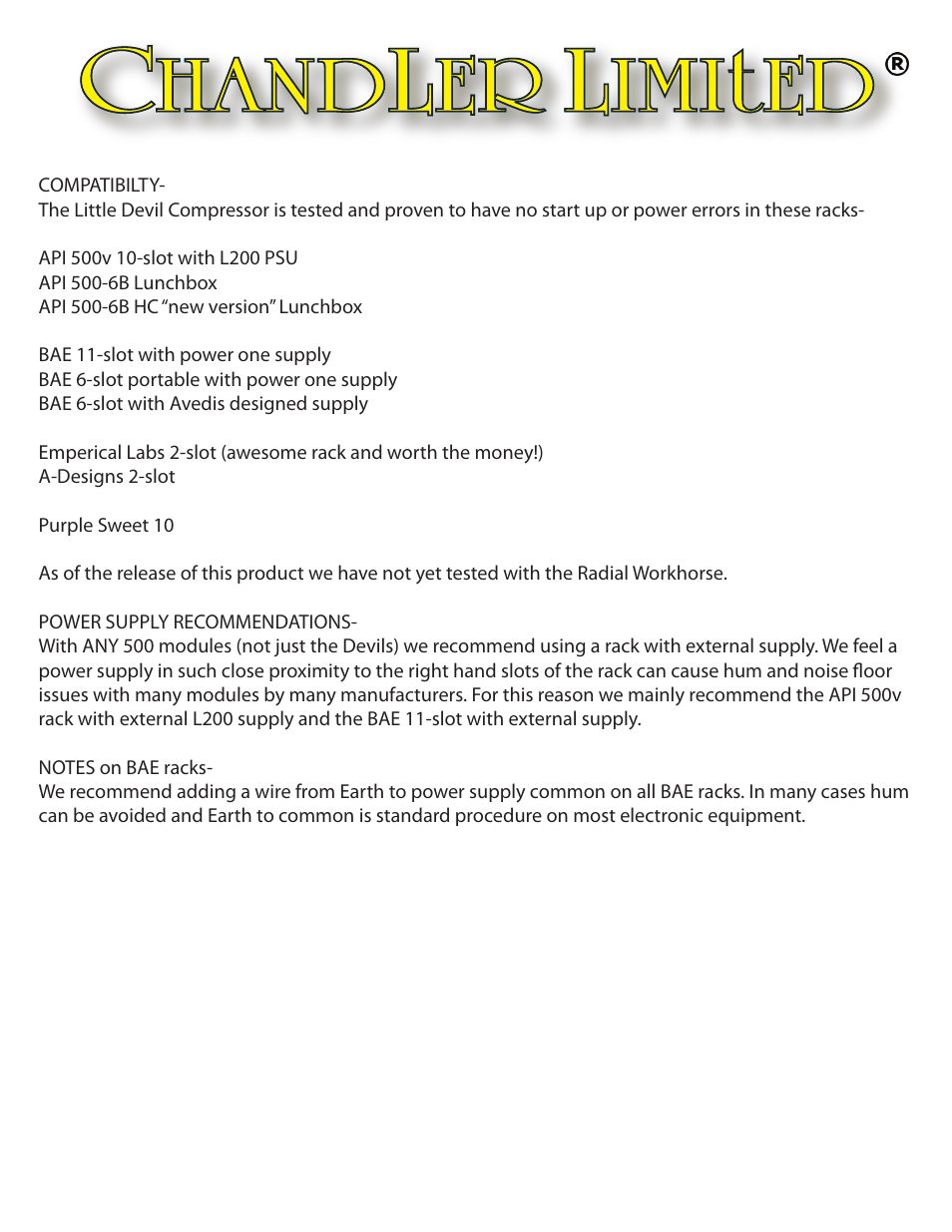 Chandler Limited Little Devil Compressor User Manual | Page 2 / 9