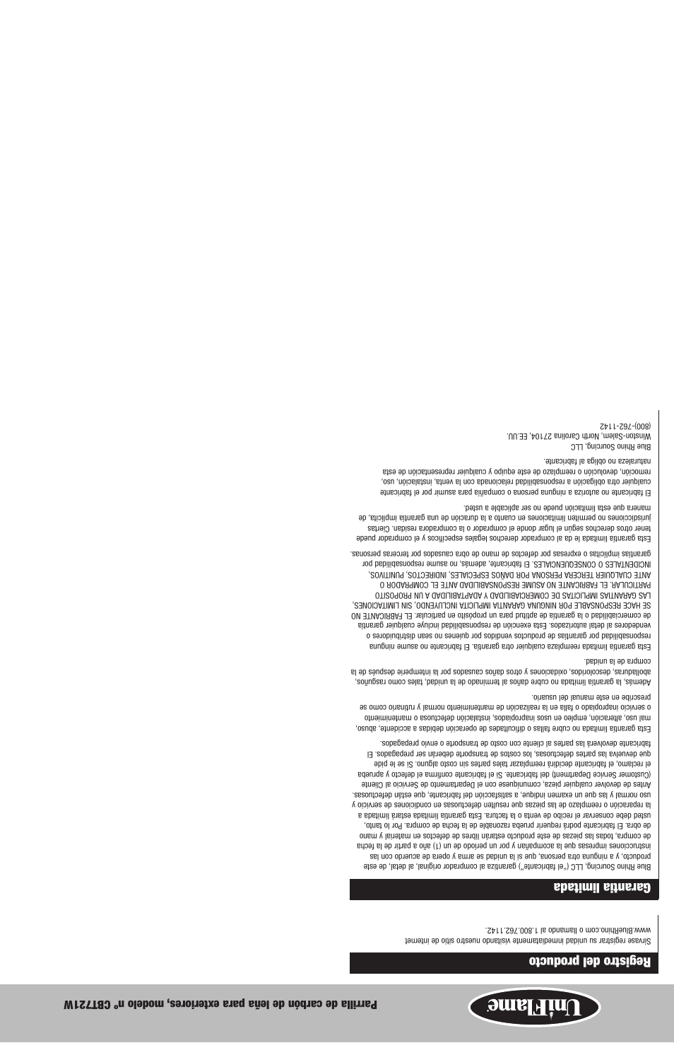 Registro del producto, Garantia limitada | Blue Rhino CBT721W User Manual | Page 9 / 16