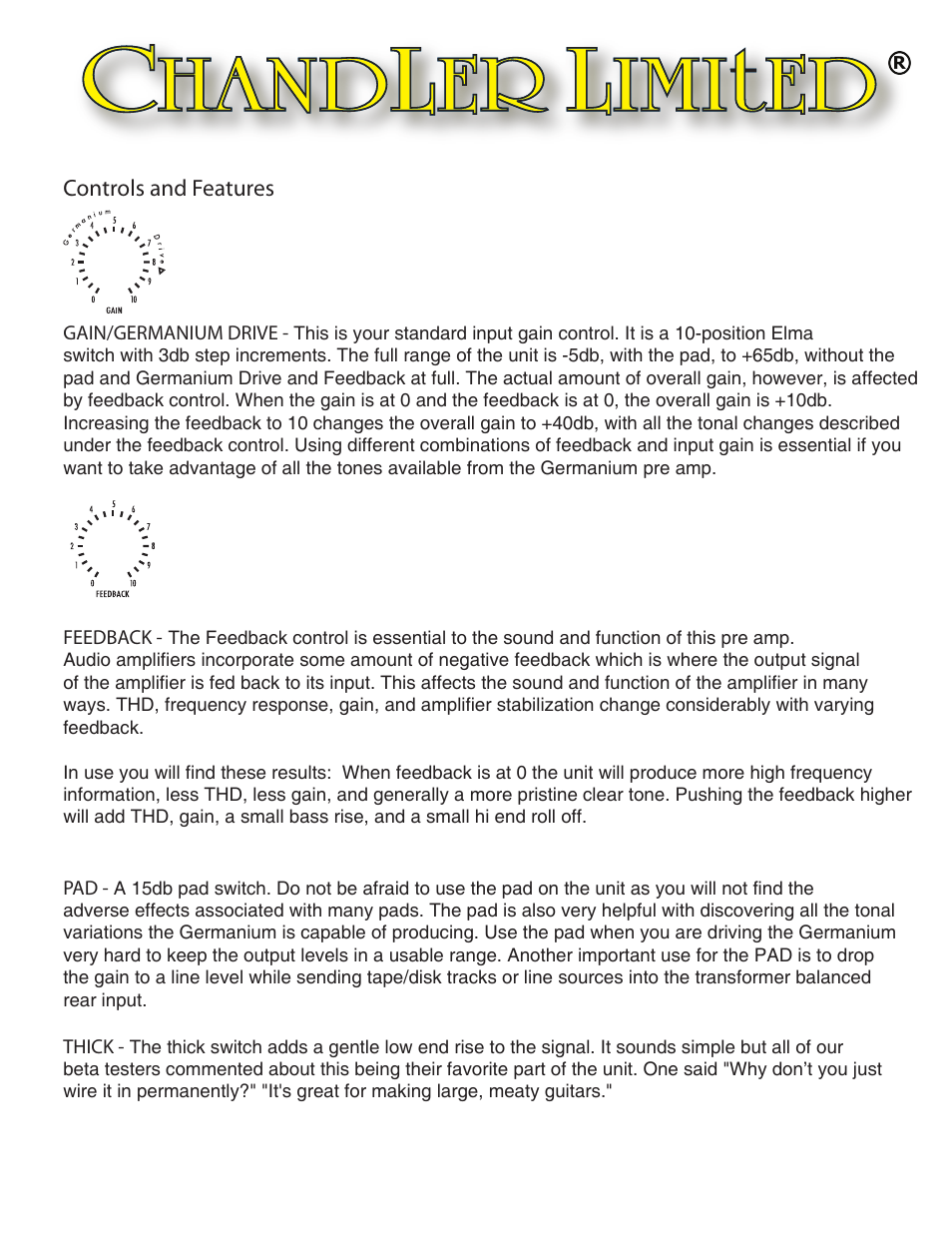 Controls and features | Chandler Limited AMP/DI User Manual | Page 2 / 4