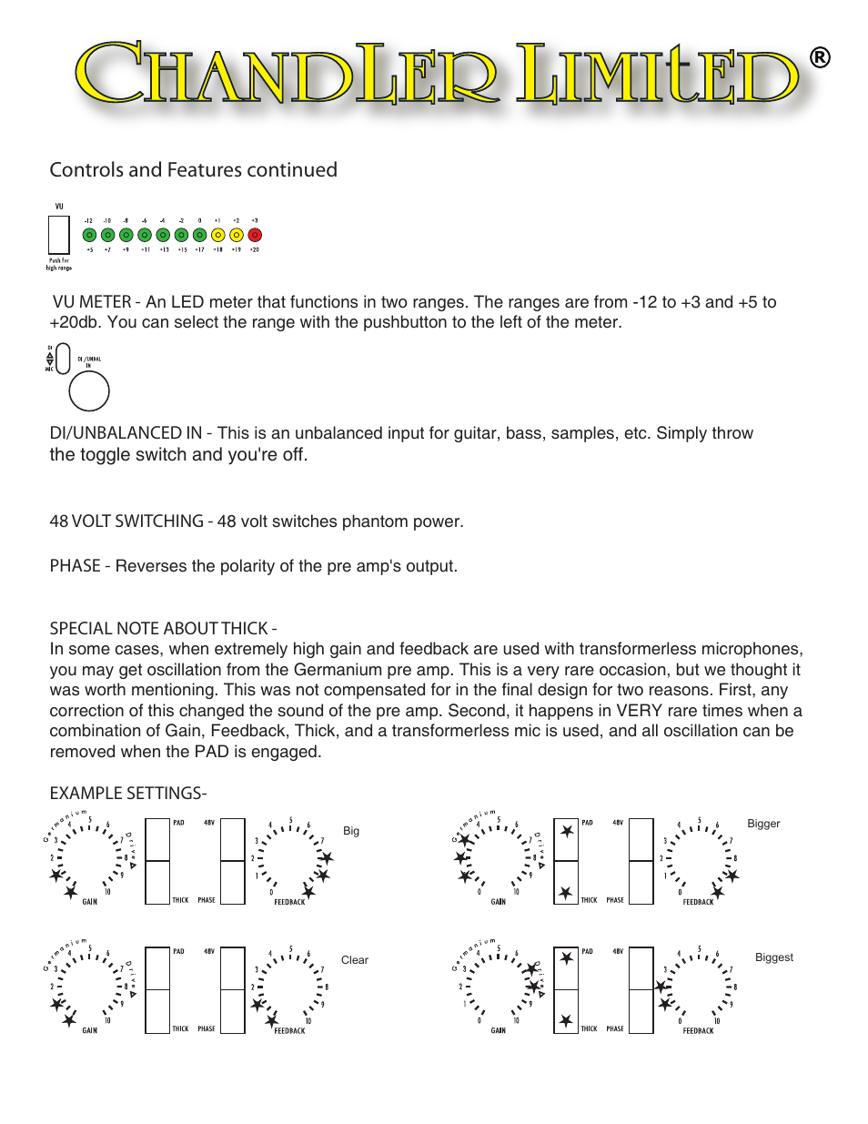 Controls and features continued | Chandler Limited AMP/DI User Manual | Page 3 / 4