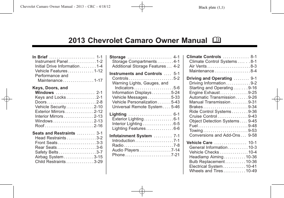 CHEVROLET 2013 Camaro User Manual | 414 pages