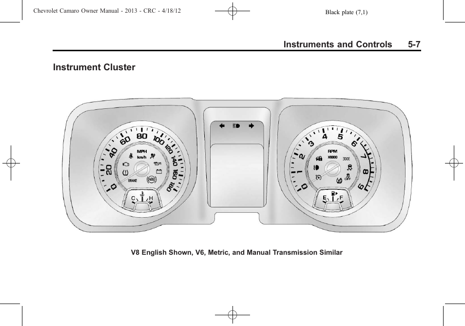 Instrument cluster | CHEVROLET 2013 Camaro User Manual | Page 105 / 414