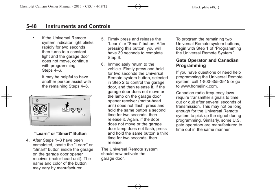 48 instruments and controls | CHEVROLET 2013 Camaro User Manual | Page 146 / 414