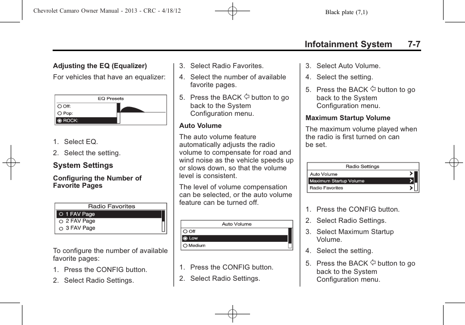 Infotainment system 7-7 | CHEVROLET 2013 Camaro User Manual | Page 163 / 414