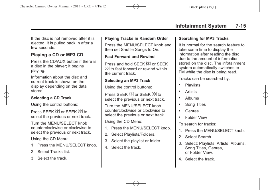 Infotainment system 7-15 | CHEVROLET 2013 Camaro User Manual | Page 171 / 414