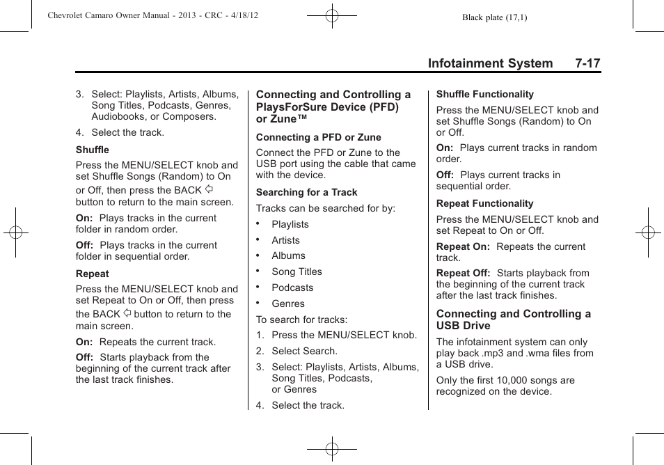 Infotainment system 7-17 | CHEVROLET 2013 Camaro User Manual | Page 173 / 414