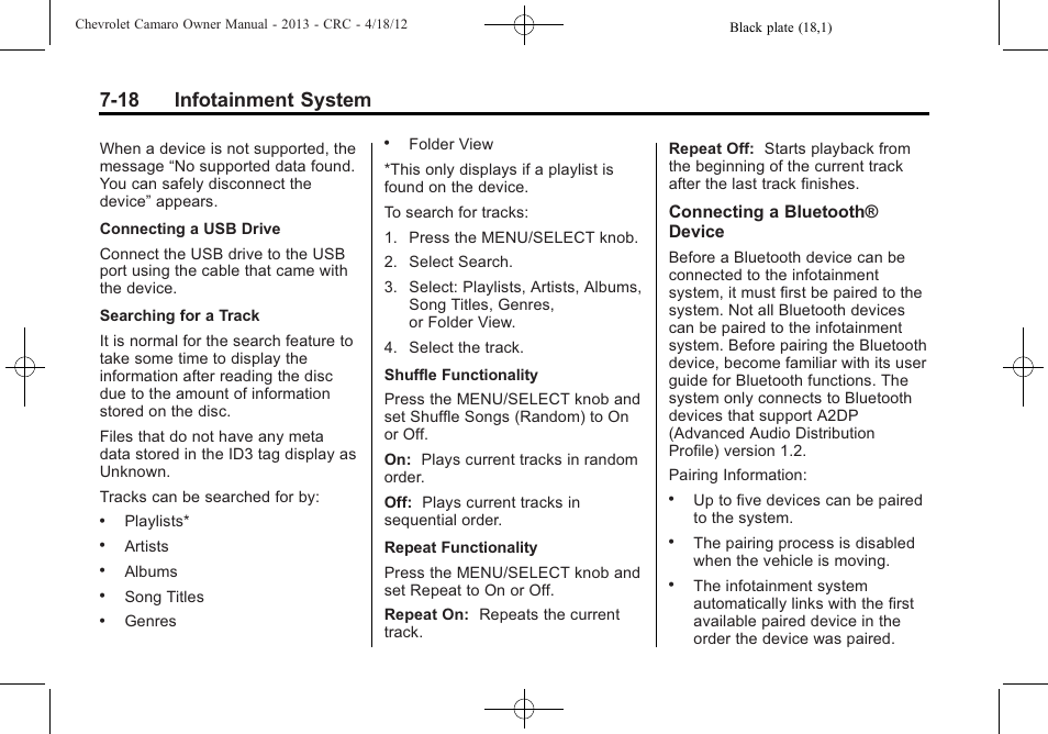 18 infotainment system | CHEVROLET 2013 Camaro User Manual | Page 174 / 414