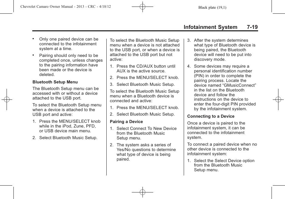 Infotainment system 7-19 | CHEVROLET 2013 Camaro User Manual | Page 175 / 414