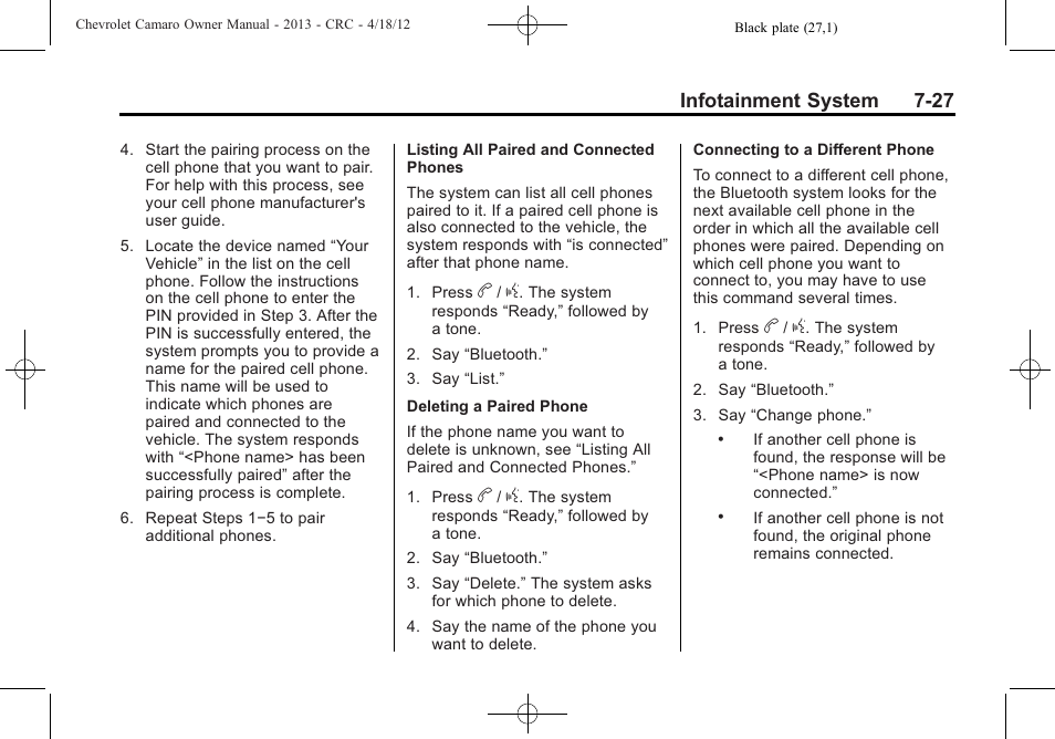 Infotainment system 7-27 | CHEVROLET 2013 Camaro User Manual | Page 183 / 414