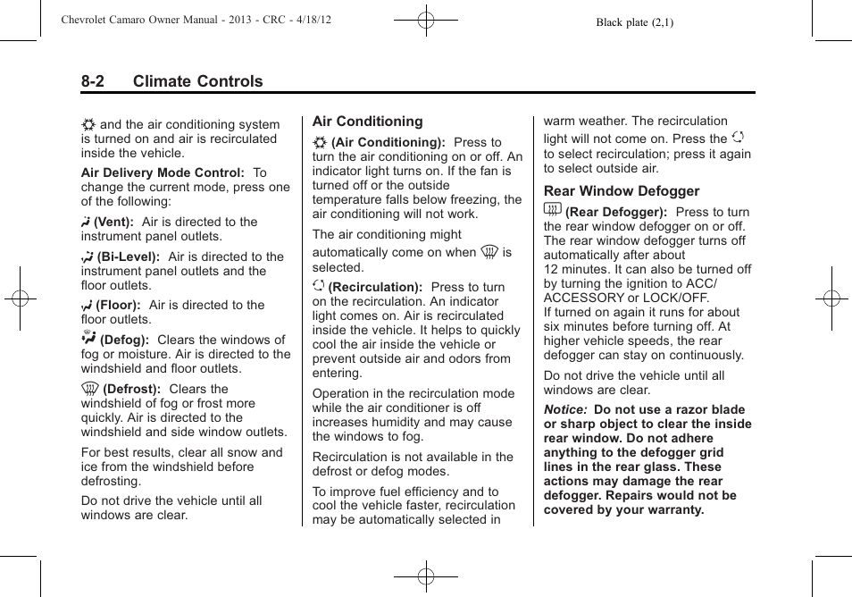 CHEVROLET 2013 Camaro User Manual | Page 190 / 414
