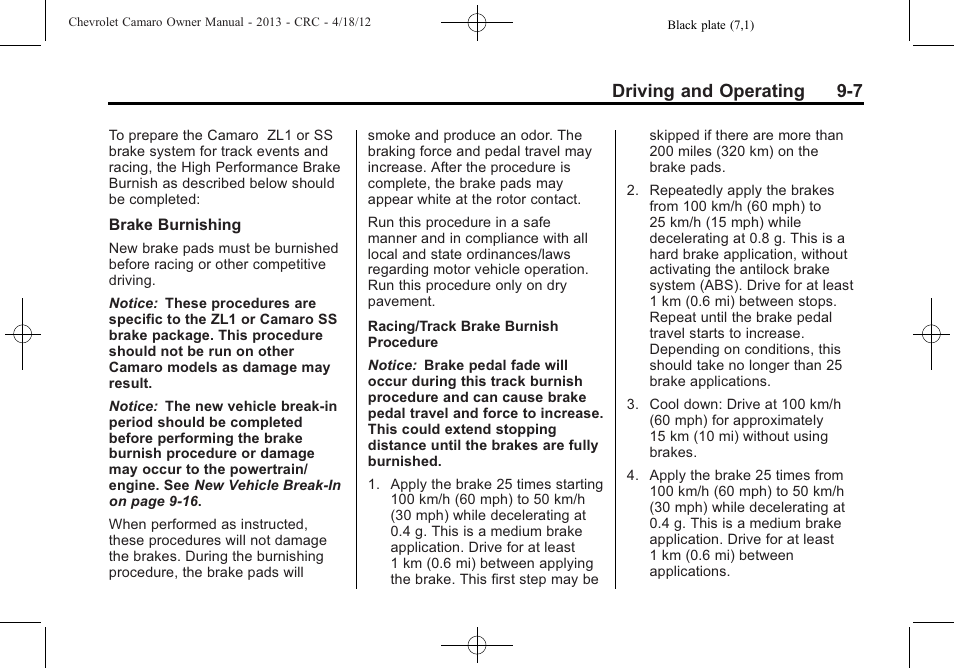 Driving and operating 9-7 | CHEVROLET 2013 Camaro User Manual | Page 199 / 414