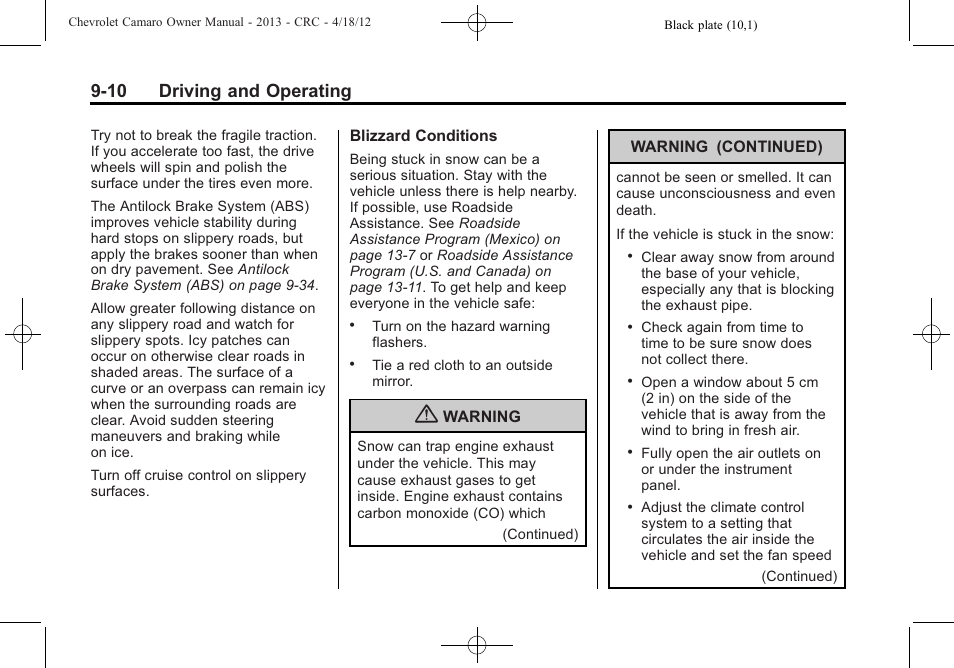 10 driving and operating | CHEVROLET 2013 Camaro User Manual | Page 202 / 414