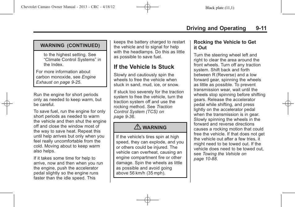 If the vehicle is stuck | CHEVROLET 2013 Camaro User Manual | Page 203 / 414