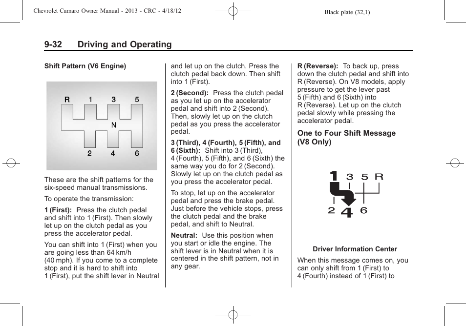 32 driving and operating | CHEVROLET 2013 Camaro User Manual | Page 224 / 414