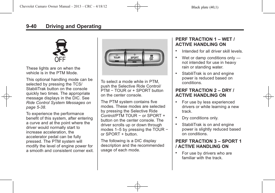 40 driving and operating | CHEVROLET 2013 Camaro User Manual | Page 232 / 414