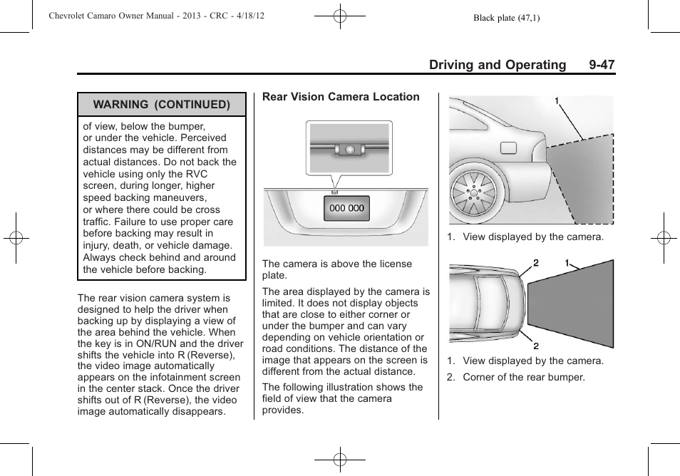 Driving and operating 9-47 | CHEVROLET 2013 Camaro User Manual | Page 239 / 414