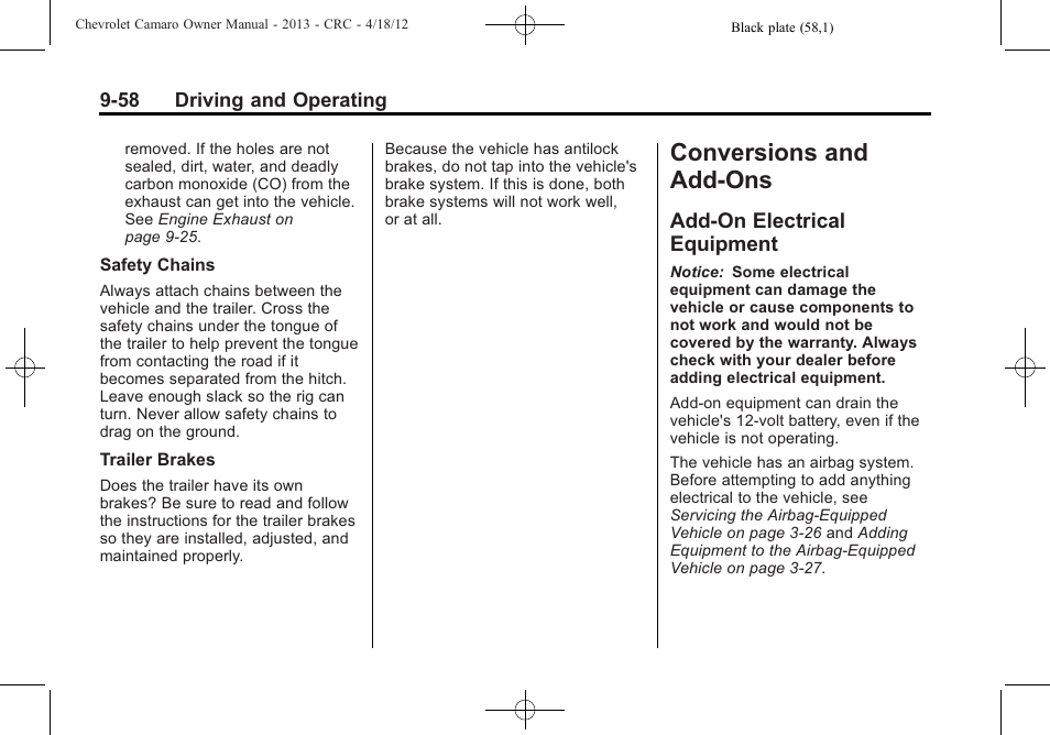 Conversions and add-ons, Add-on electrical equipment | CHEVROLET 2013 Camaro User Manual | Page 250 / 414