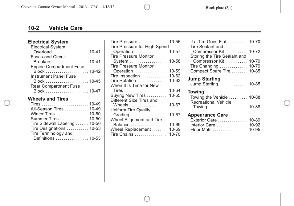 2 vehicle care | CHEVROLET 2013 Camaro User Manual | Page 252 / 414