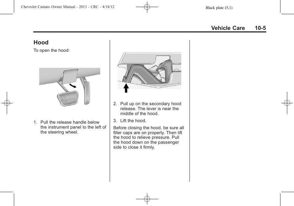Hood | CHEVROLET 2013 Camaro User Manual | Page 255 / 414